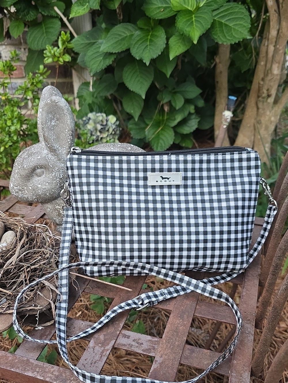 Scout Brand Gingham Crossbody Bag - Black & White.  Coated Fabric Small Purse